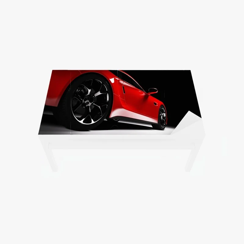 Table & desk veneer red sports car close-up