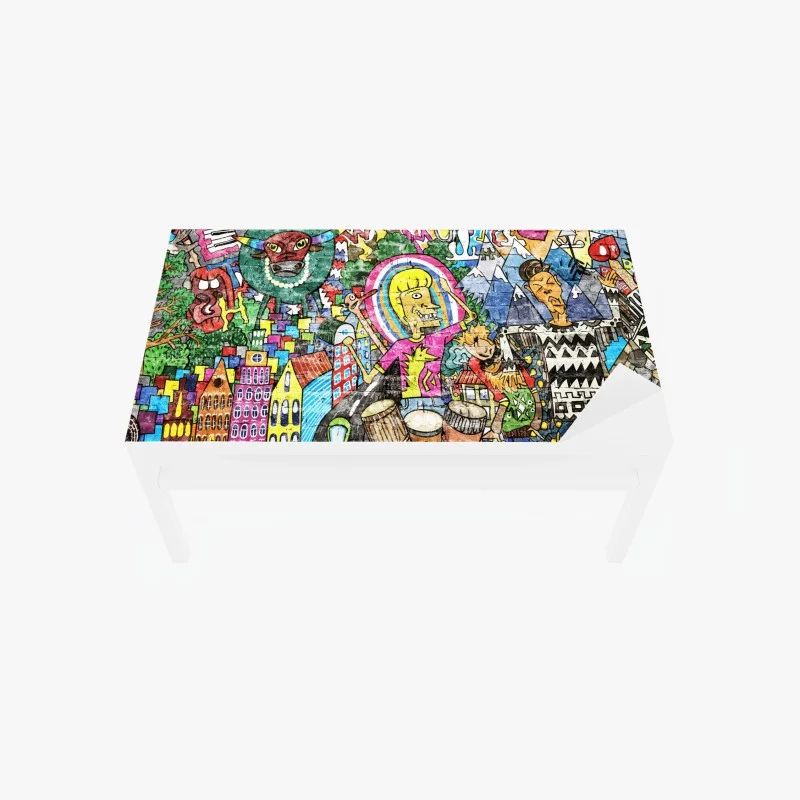 Table & desk veneer colorful urban graffiti mural