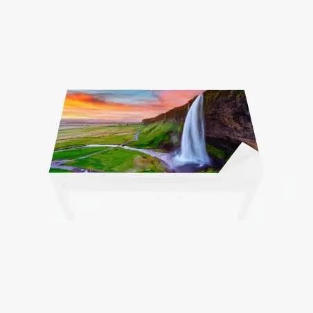 Table & desk veneer Seljalandsfoss waterfall at sunset • Wallissimo®
