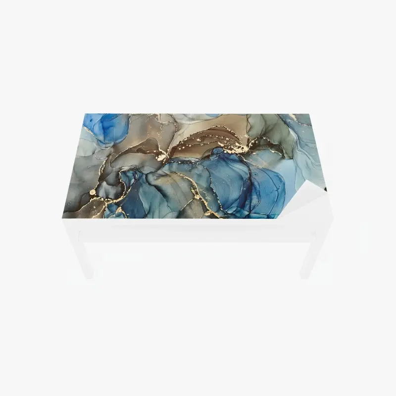 Table & desk veneer blue and gold fluid abstract