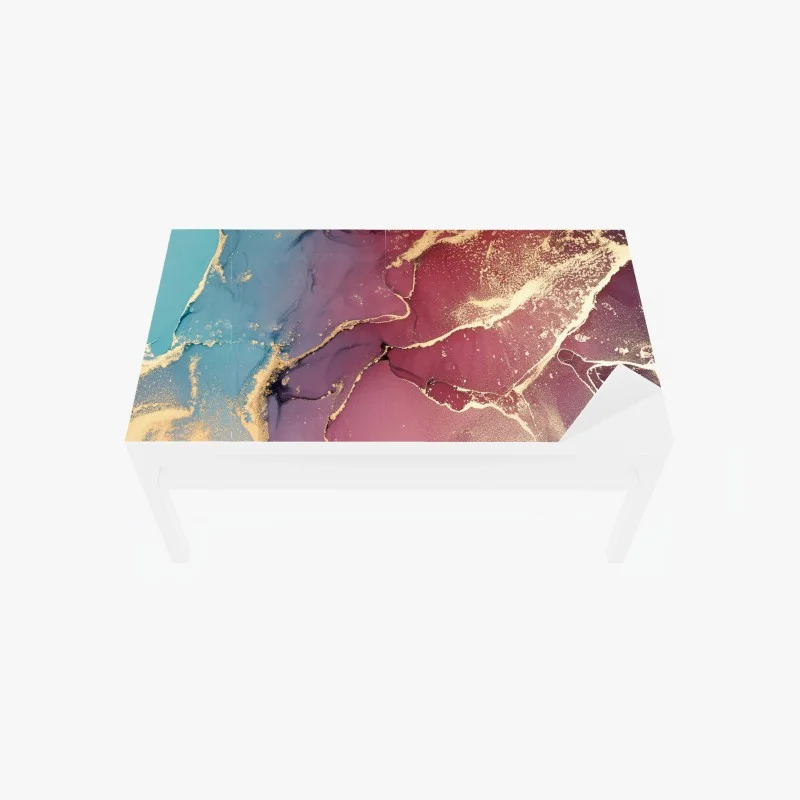 Table & desk veneer abstract purple and turquoise marble art with gold veins