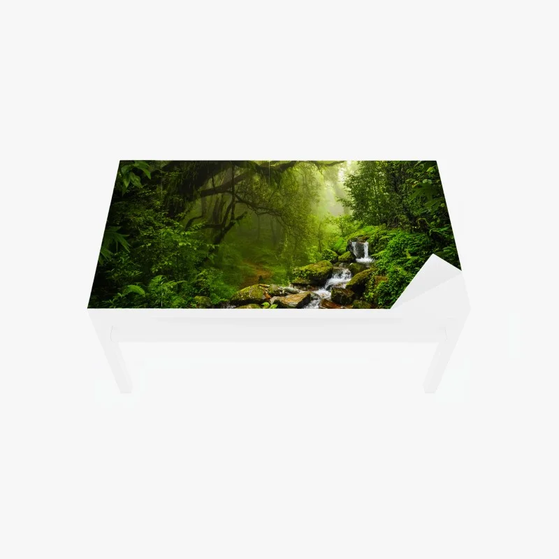 Table & desk veneer lush misty forest waterfall
