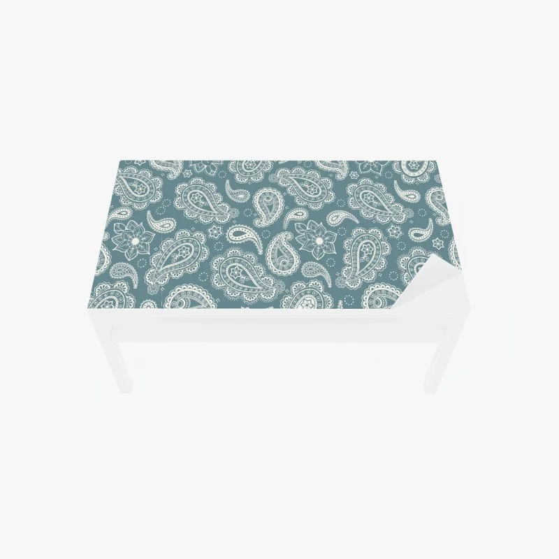 Table & desk veneer teal paisley ornamental pattern