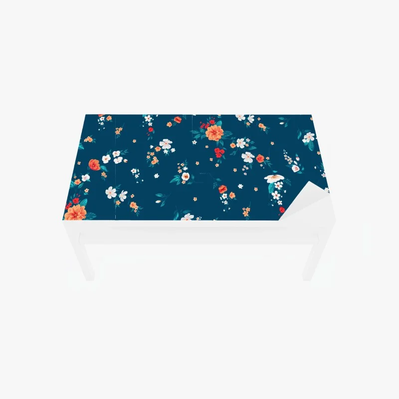 Table & desk veneer delicate scattered floral pattern on deep teal