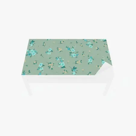 Table & desk veneer turquoise floral pattern on sage background • Wallissimo®
