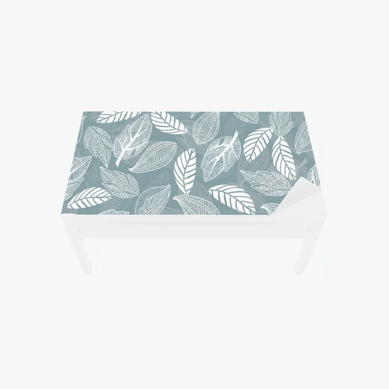 Table & desk veneer hand-drawn leaf pattern on teal background