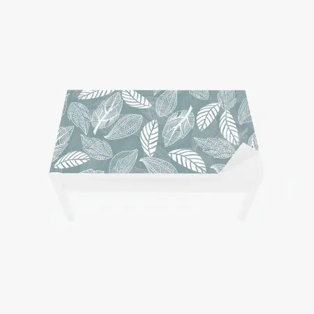 Table & desk veneer hand-drawn leaf pattern on teal background • Wallissimo®