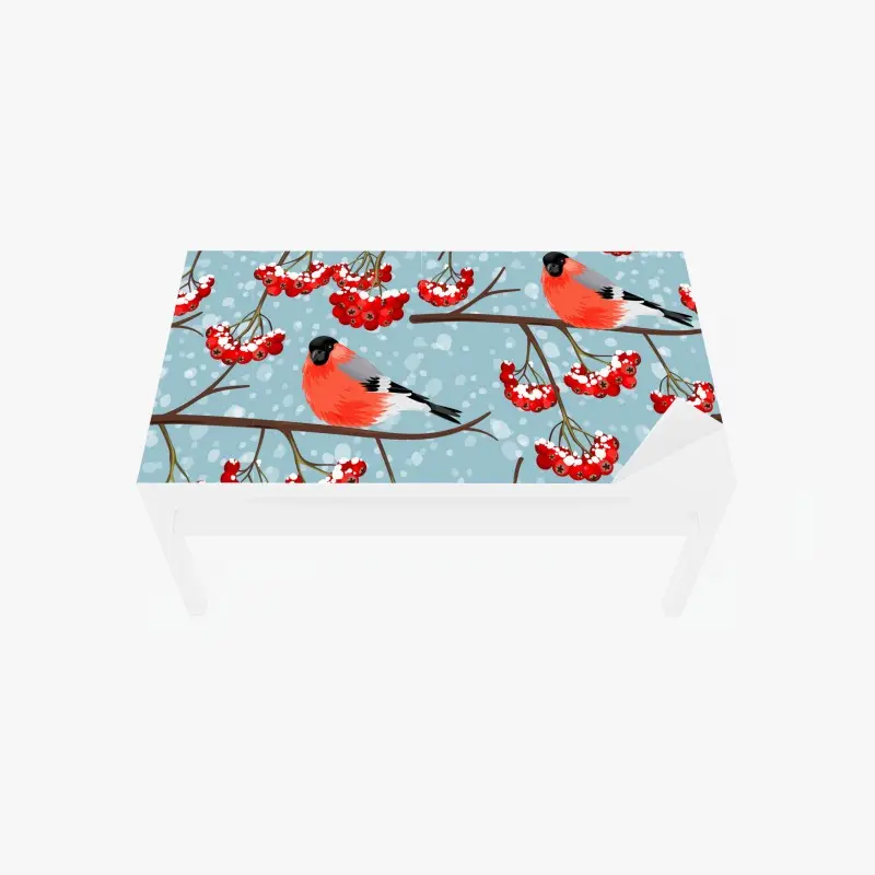 Table & desk veneer winter bullfinches and rowan berries pattern