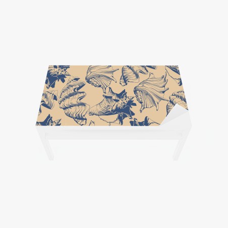Table & desk veneer nautical seashell pattern in blue and beige • Wallissimo®