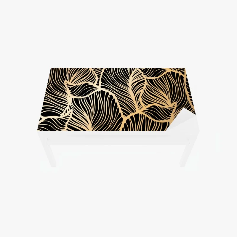 Table & desk veneer golden leaf pattern on black