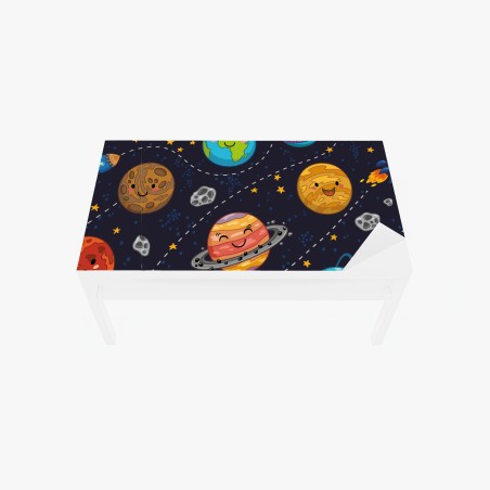 Table & desk veneer smiling planets in playful space pattern • Wallissimo®
