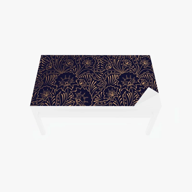 Table & desk veneer gold floral ornamental pattern on navy background