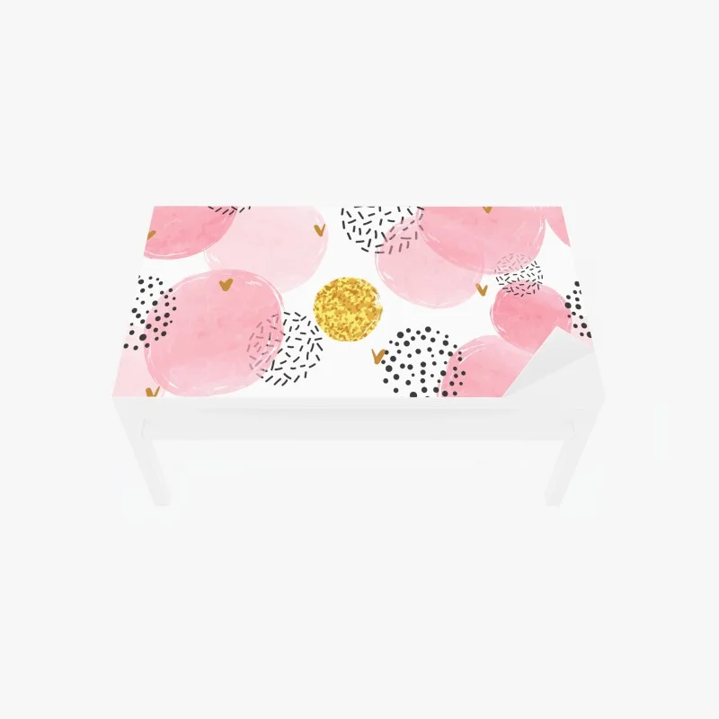 Table & desk veneer pink watercolor circle pattern with gold accents