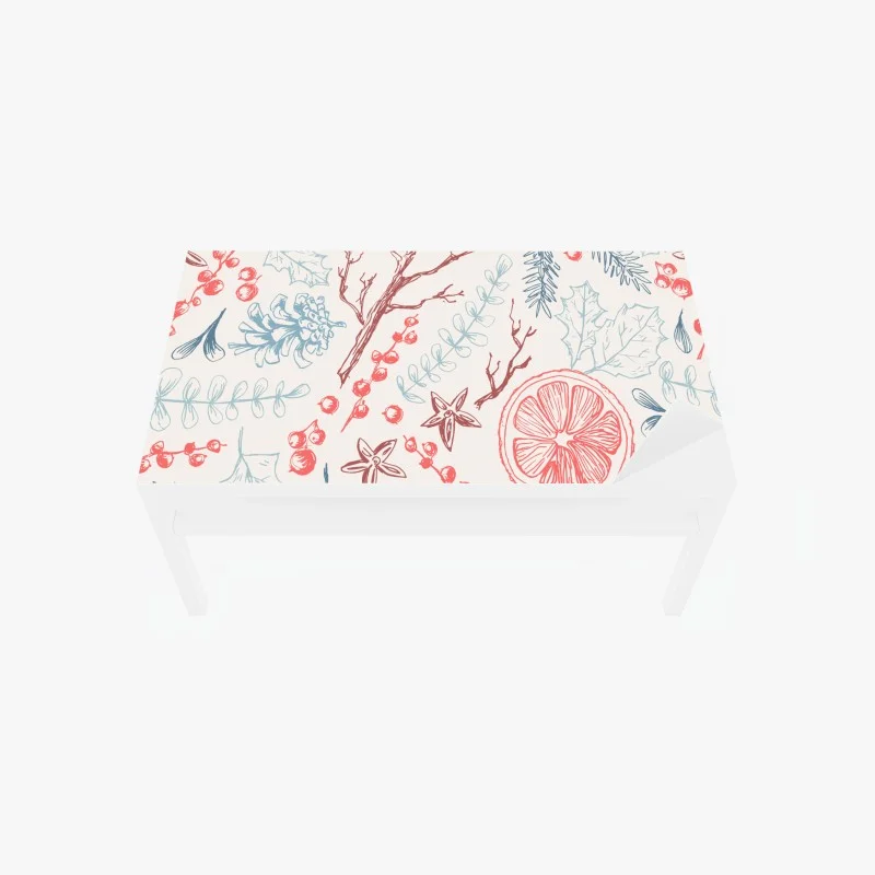 Table & desk veneer hand-drawn winter botanicals pattern