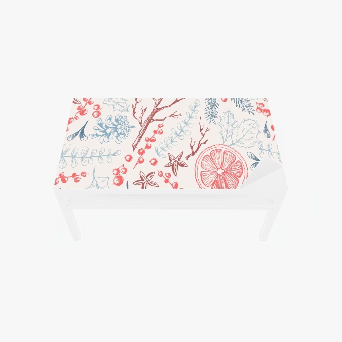 Table & desk veneer hand-drawn winter botanicals pattern • Wallissimo® Table & desk veneer hand-drawn winter botanicals pattern • Wallissimo®