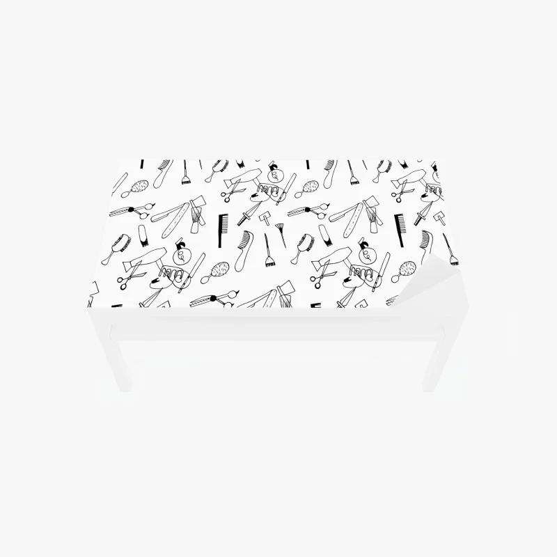 Table & desk veneer hand-drawn barber tools pattern