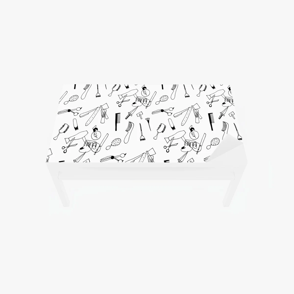Table & desk veneer hand-drawn barber tools pattern • Wallissimo® Table & desk veneer hand-drawn barber tools pattern • Wallissimo®