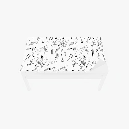 Table & desk veneer hand-drawn barber tools pattern • Wallissimo®