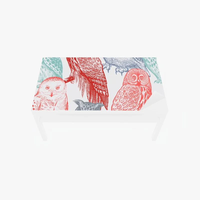 Table & desk veneer whimsical colorful owl pattern