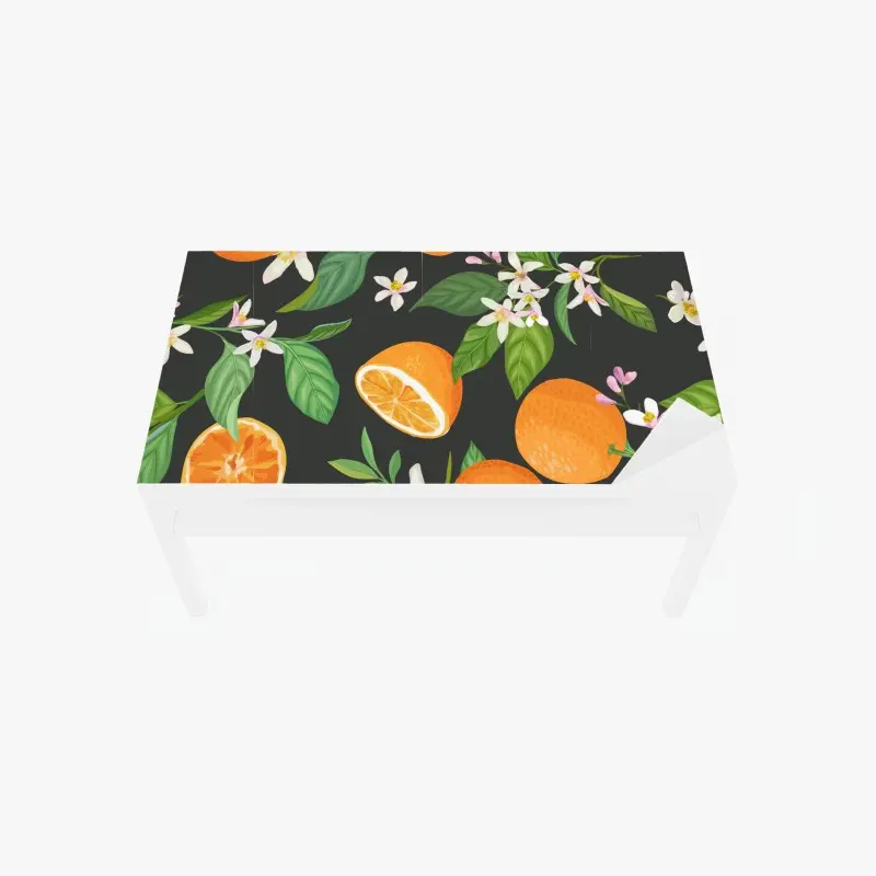 Table & desk veneer orange blossom citrus pattern on dark background