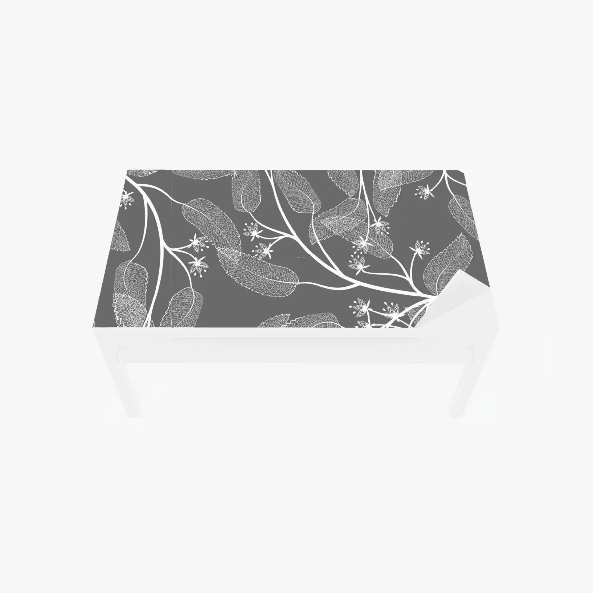 Table & desk veneer delicate white leaves on gray background • Wallissimo® Table & desk veneer delicate white leaves on gray background • Wallissimo®