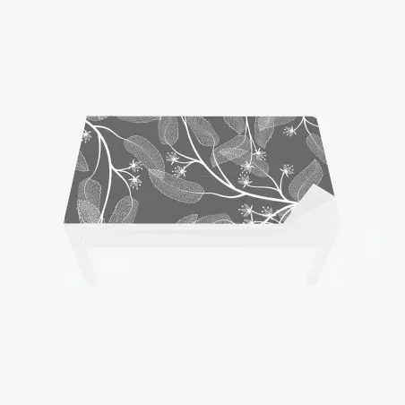 Table & desk veneer delicate white leaves on gray background • Wallissimo®
