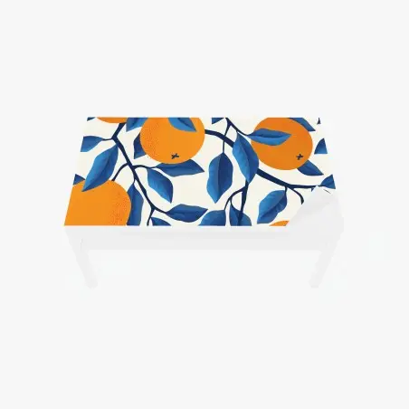 Table & desk veneer bold orange and blue citrus pattern • Wallissimo®