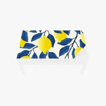 Table & desk veneer vibrant lemon pattern with blue leaves • Wallissimo®