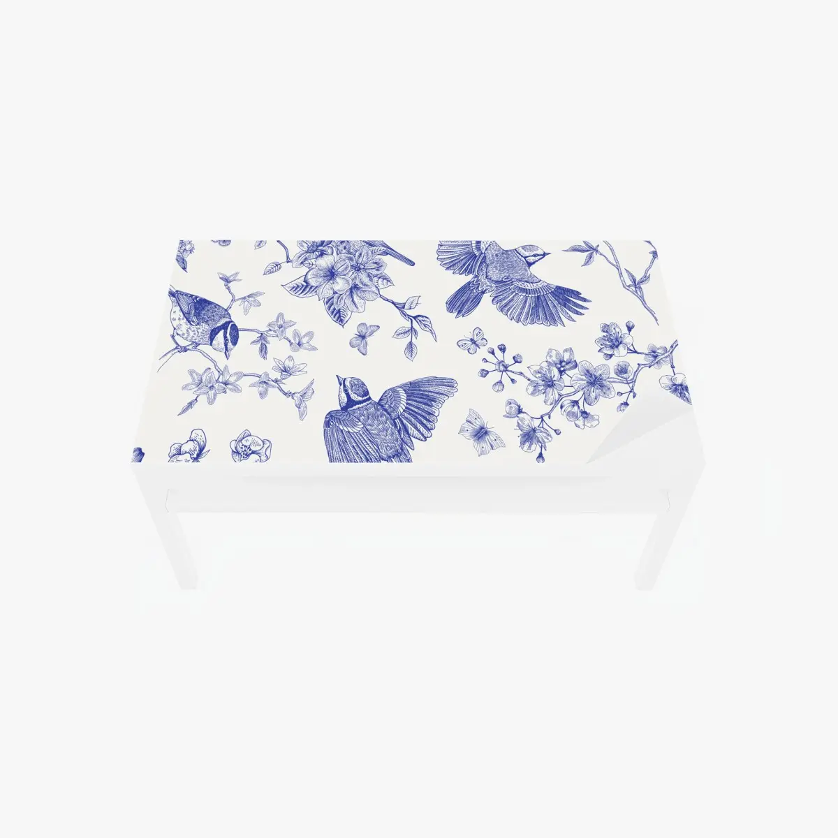 Table & desk veneer blue vintage bird and blossom pattern • Wallissimo® Table & desk veneer blue vintage bird and blossom pattern • Wallissimo®