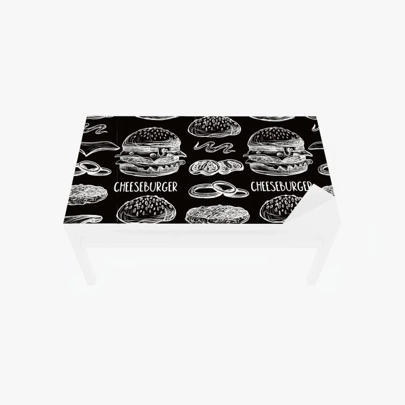 Table & desk veneer hand-drawn burger pattern on black background