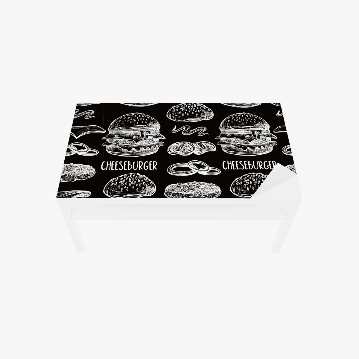 Table & desk veneer hand-drawn burger pattern on black background • Wallissimo® Table & desk veneer hand-drawn burger pattern on black background • Wallissimo®