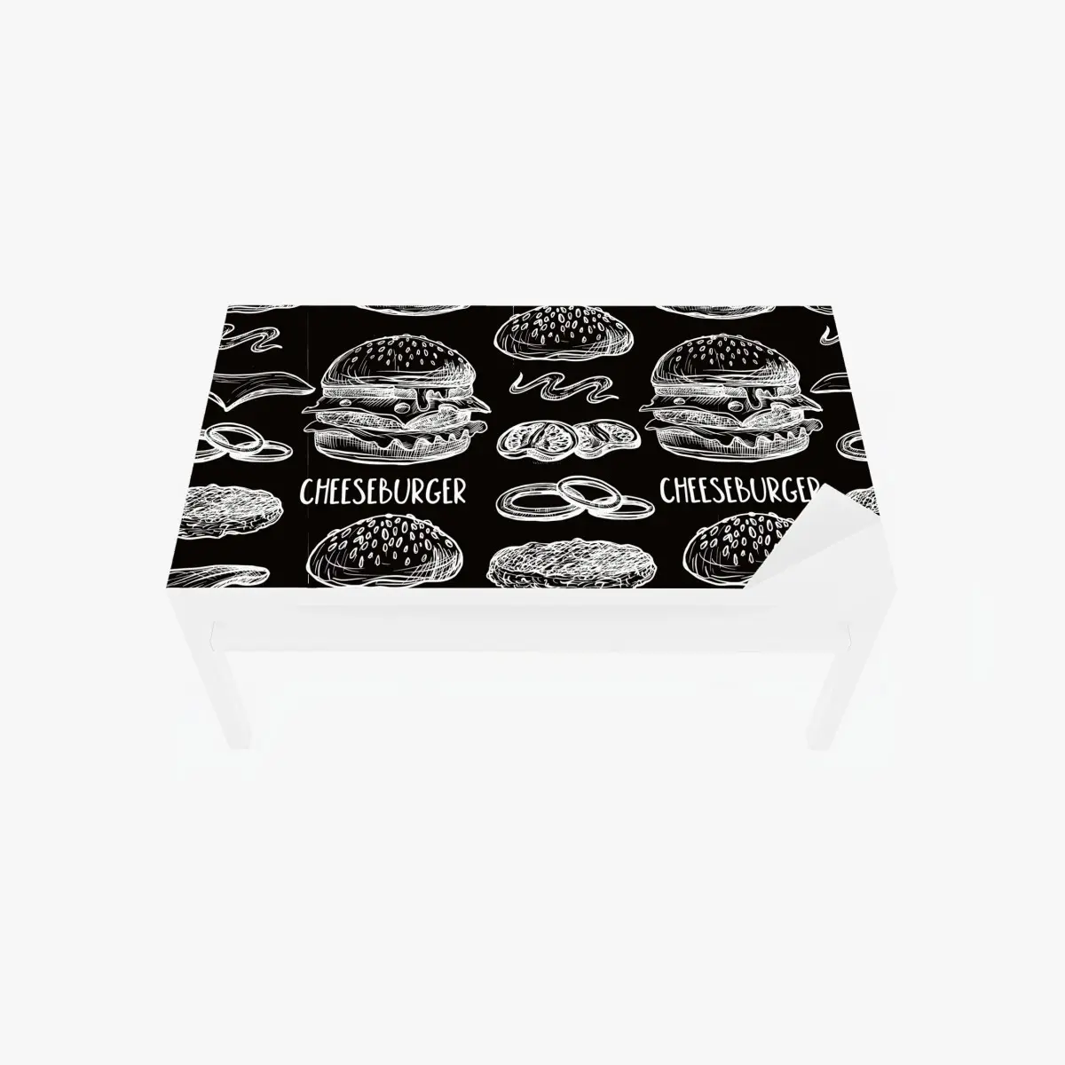Table & desk veneer hand-drawn burger pattern on black background • Wallissimo® Table & desk veneer hand-drawn burger pattern on black background • Wallissimo®