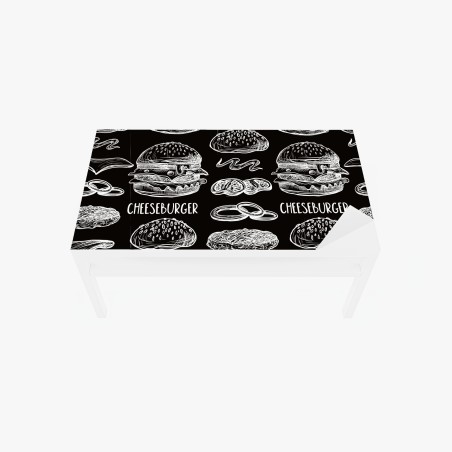 Table & desk veneer hand-drawn burger pattern on black background • Wallissimo®