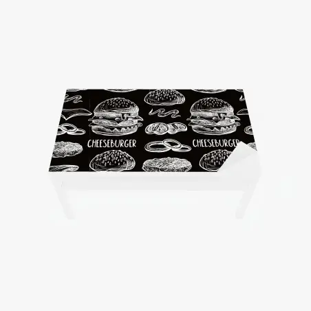 Table & desk veneer hand-drawn burger pattern on black background • Wallissimo®
