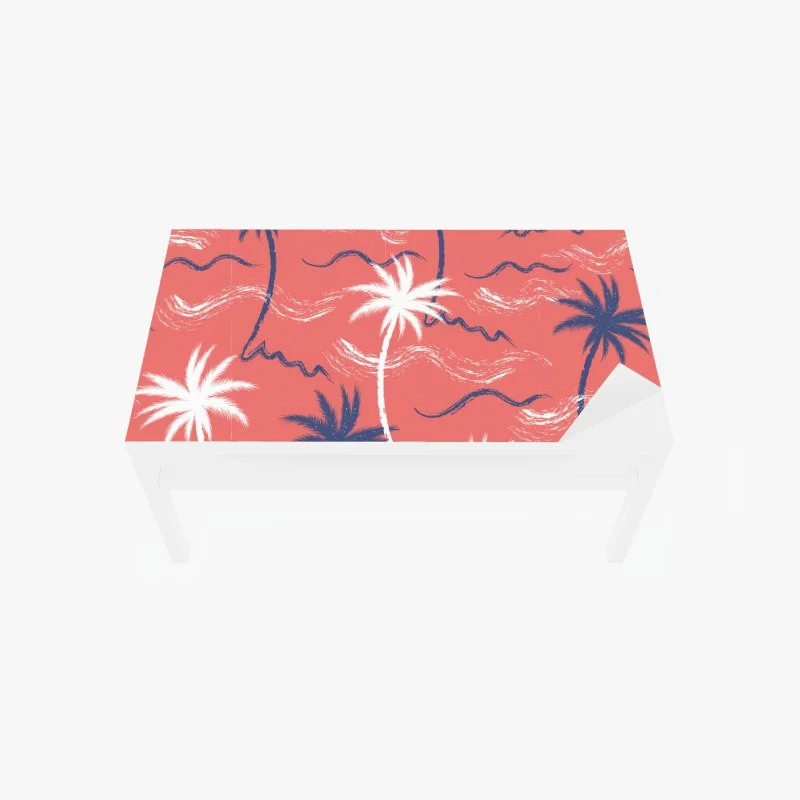 Table & desk veneer tropical palm pattern in coral and navy