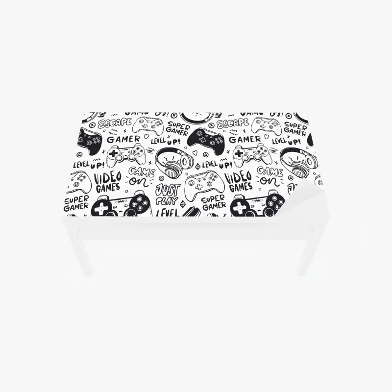 Table & desk veneer gaming doodle pattern with controllers