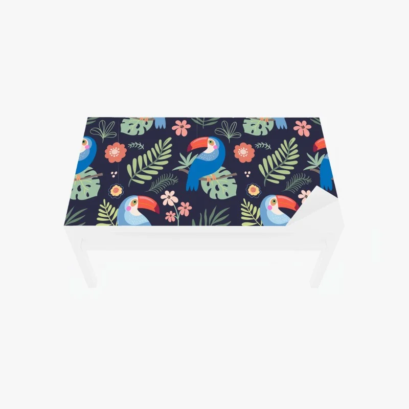 Table & desk veneer tropical toucan pattern on navy