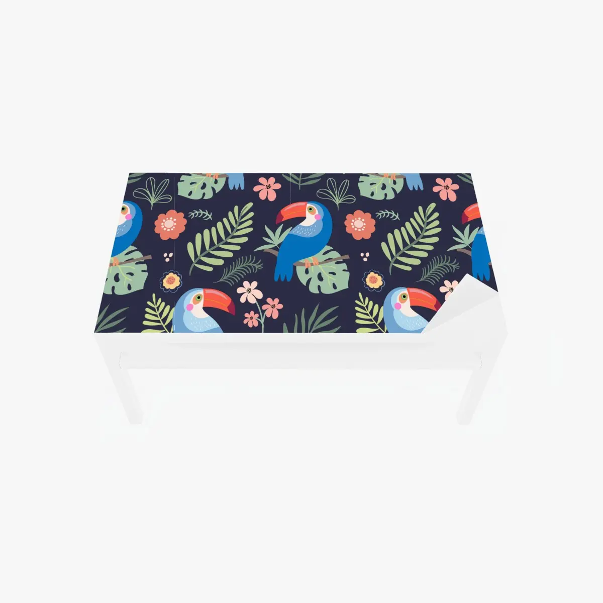 Table & desk veneer tropical toucan pattern on navy • Wallissimo® Table & desk veneer tropical toucan pattern on navy • Wallissimo®