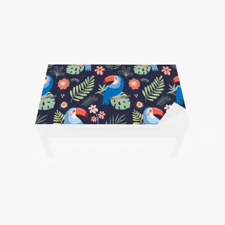 Table & desk veneer tropical toucan pattern on navy • Wallissimo®