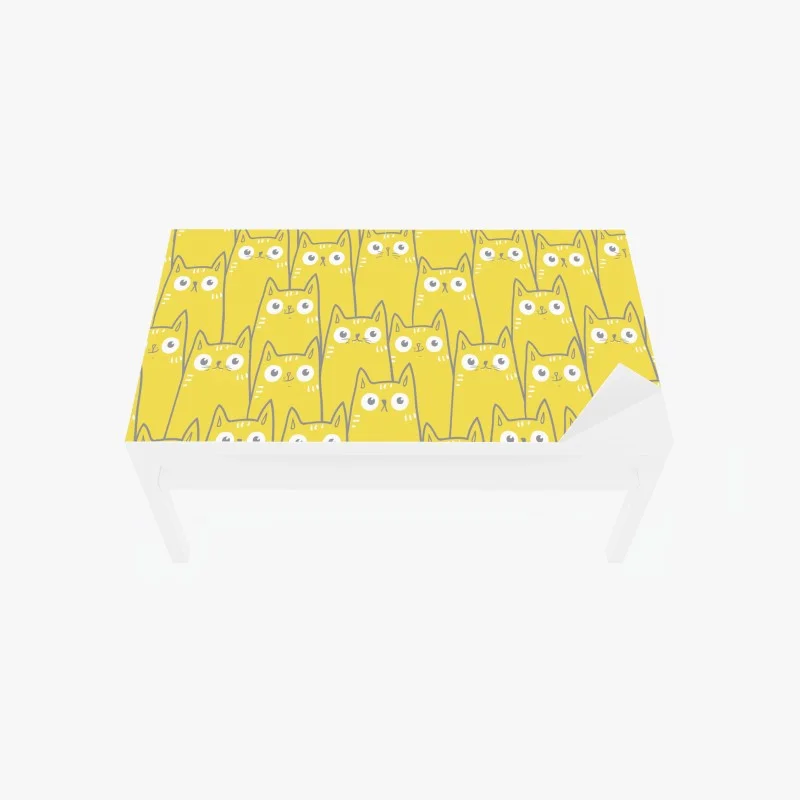 Table & desk veneer playful yellow cat pattern