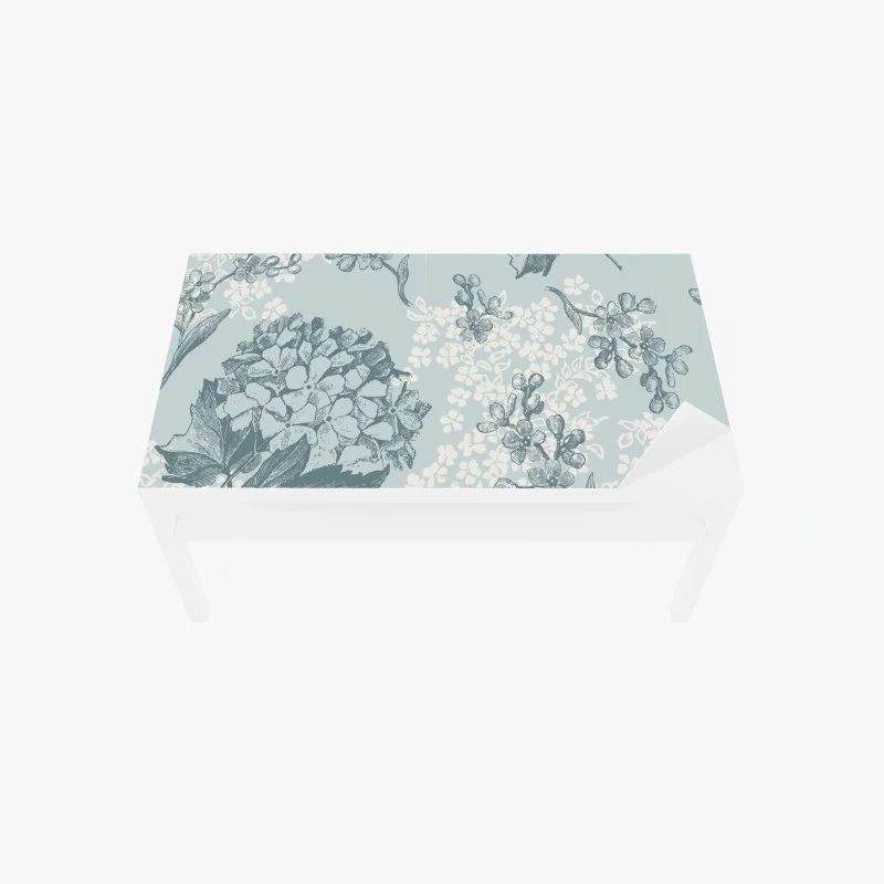 Table & desk veneer soft pastel hydrangea botanical pattern