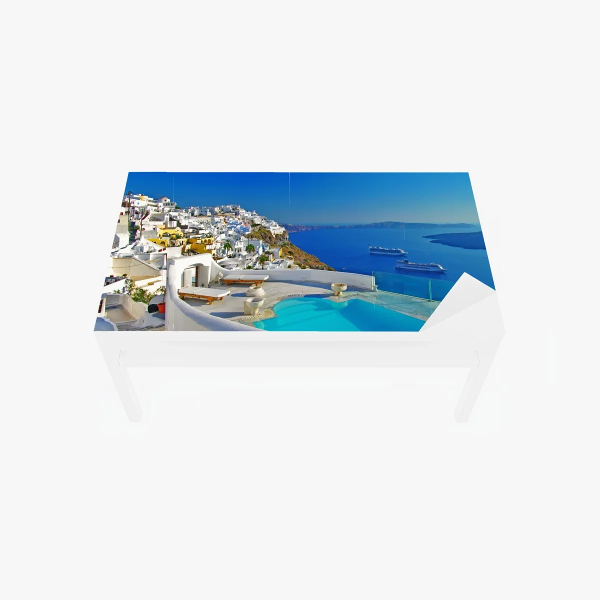 Table & desk veneer Santorini cliffside sea view with pool ⁕ Wallissimo® Table & desk veneer Santorini cliffside sea view with pool ⁕ Wallissimo®