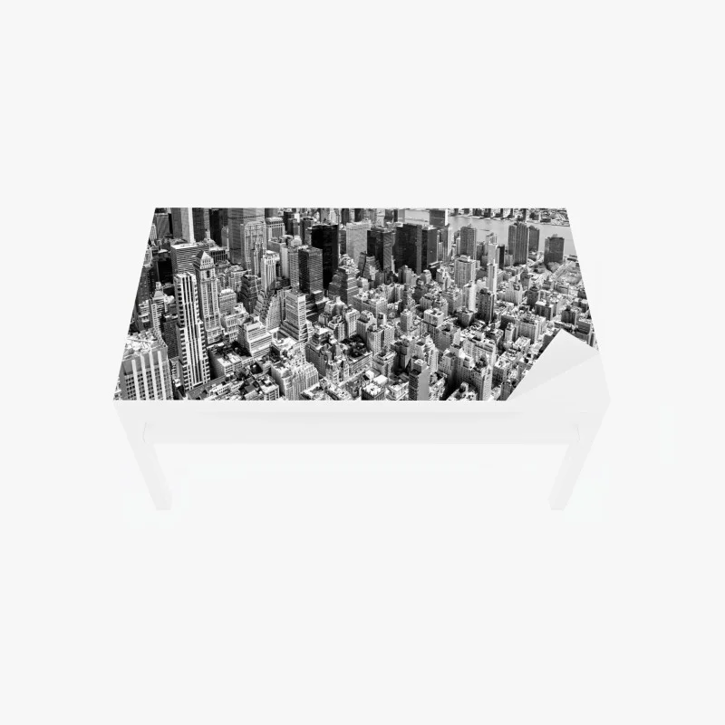 Table & desk veneer aerial skyline of Manhattan in black and white