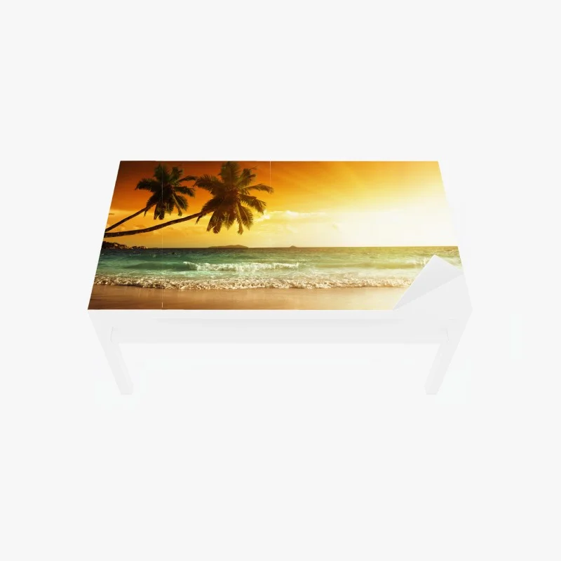 Table & desk veneer tropical sunset over Caribbean beach