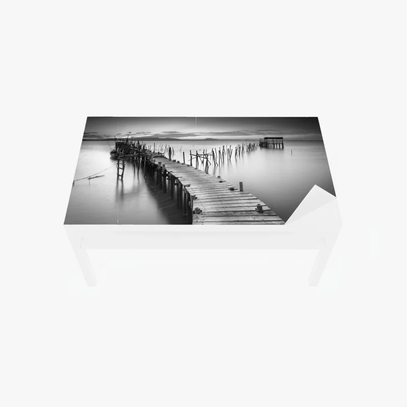 Table & desk veneer serene wooden pier at dusk