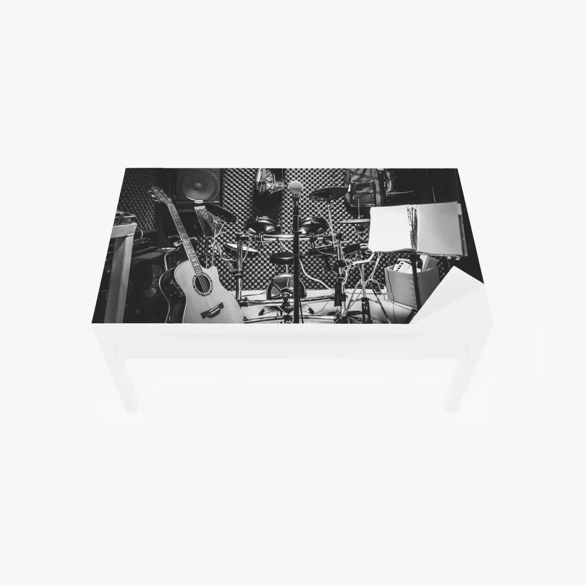 Table & desk veneer monochrome music studio corner • Wallissimo® Table & desk veneer monochrome music studio corner • Wallissimo®