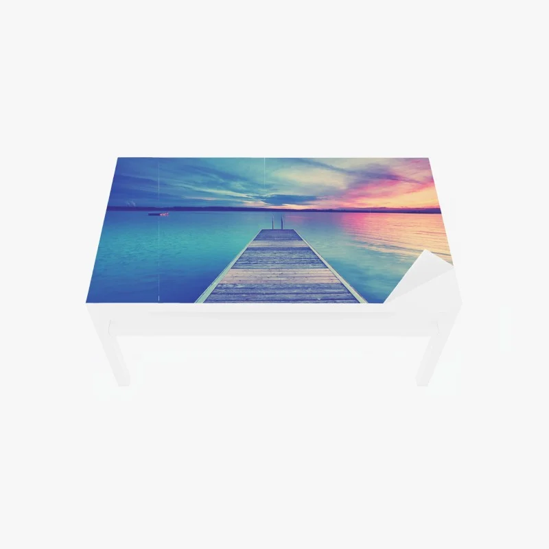 Table & desk veneer pastel lake pier at sunset