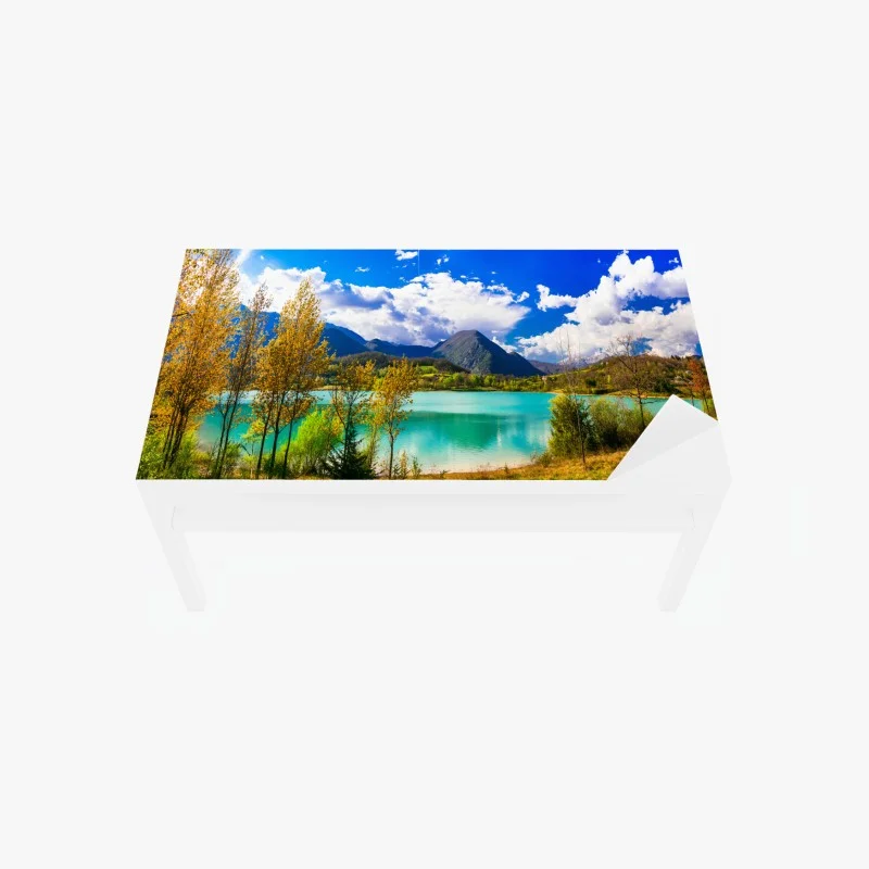 Table & desk veneer turquoise lake mountain panorama