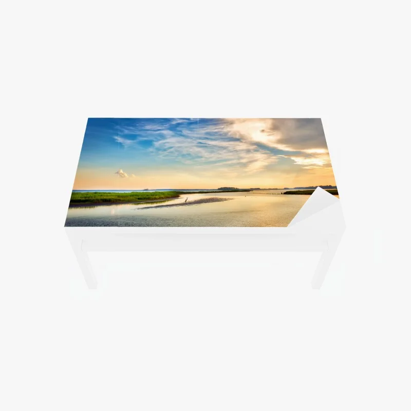 Table & desk veneer great blue heron at Chesapeake Bay sunset