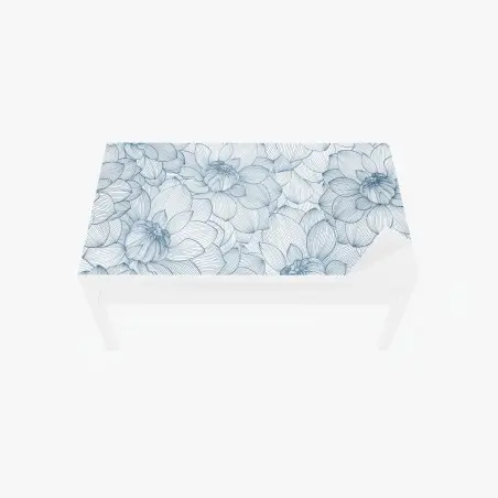Table & desk veneer delicate blue floral linework • Wallissimo®